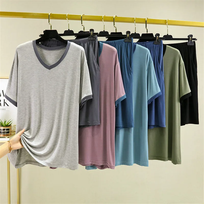 2023 Modal Cotton V Neck Pajamas For Men Large Size 5XL 6XL Short Sleeve Shorts 2 Pieces Set Casual Outdoor Wear Sleep Homewear
2023 Modal Cotton V Neck Pajamas For Men Large Size 5XL 6XL Short Sleeve Shorts 2 Pieces Set Casual Outdoor Wear Sleep Homewear