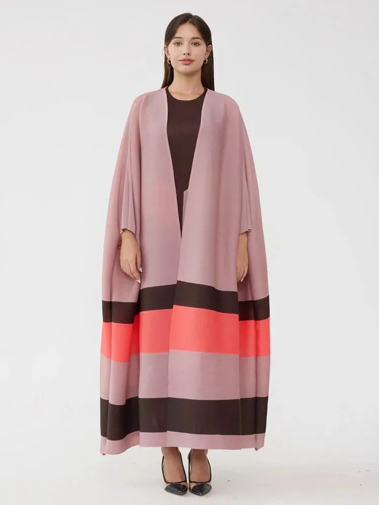 

Miyake Pleated Splicing Colors Two Piece Dress Sets Women 2024 New Year Designer Abaya Fashion Elegant Loose Plus Size Bat Suits