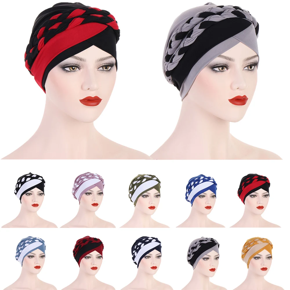 

Indian Women Muslim Braid Head Wrap Turban Wrap Cover Cancer Chemo Islamic Arab Cap Hat Hair Loss Bonnet Beanies Femme Headscarf