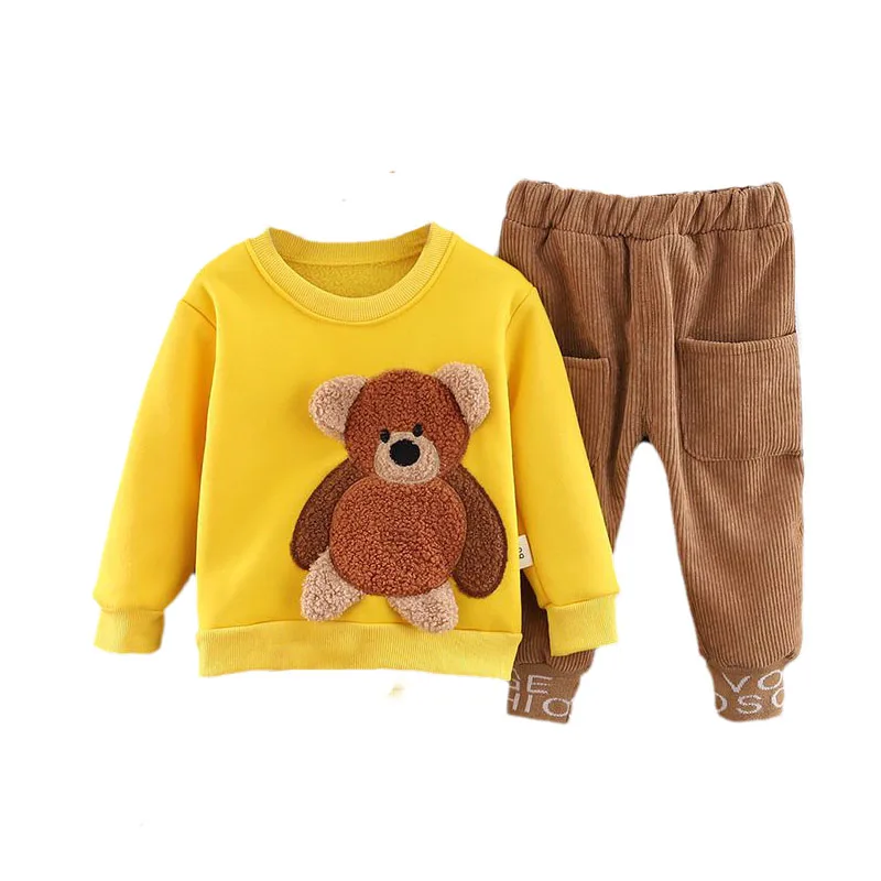 

Комплект одежды для маленьких мальчиков и девочек, утепленная флисовая детская верхняя одежда, топы, штаны, наряды, детский теплый костюм для малышей