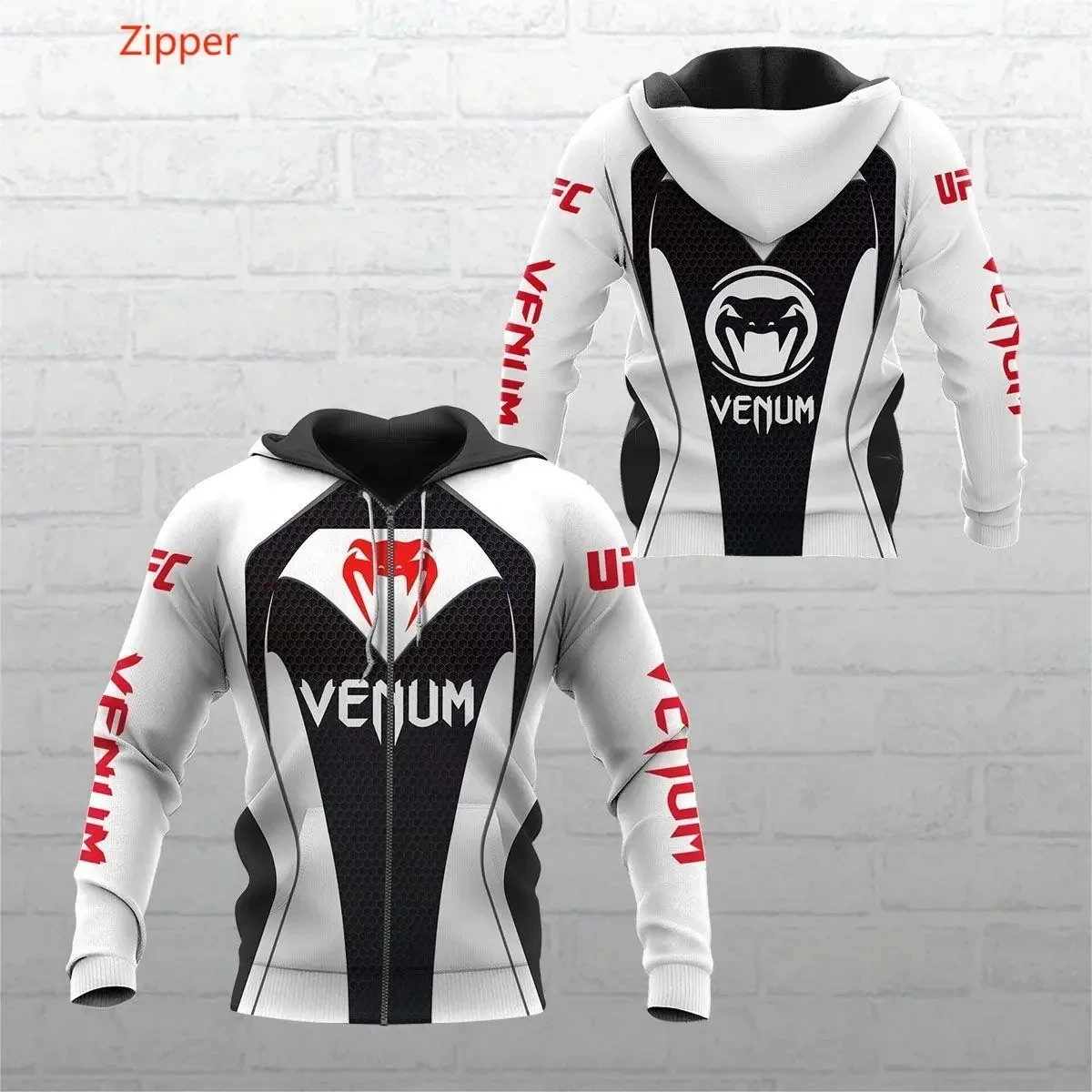 

2023 VENUM Men's Boxing Training Hoodie Top Printed 3D Round Neck Slim Fit Casual Zipper Sports Matching Shirt
