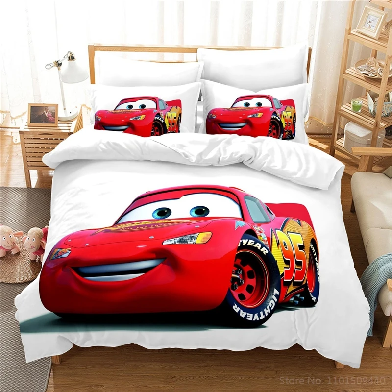 

Disney Cars Bedding Set Queen King Size Lightning McQueen Red Car Print Duvet Cover Set Quilt Cover and Pillowcase Home Textile