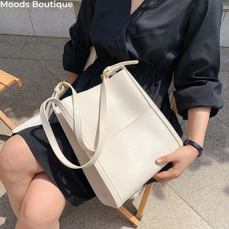 

Quality Women Tote Bags 2023 Luxury Designer Handbags Pure Color Soft PU Leather Shoulder Bag Large Capacity Shopping Tote