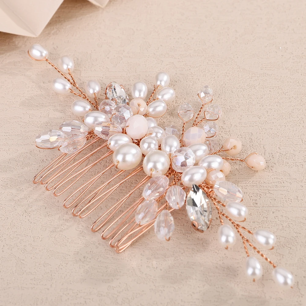 Pearl Crystal Bride Hair Comb for Wedding Hair Accessories Rhinestone Bridal Side Hair Comb Party Hair Jewelry for Women Girl 15