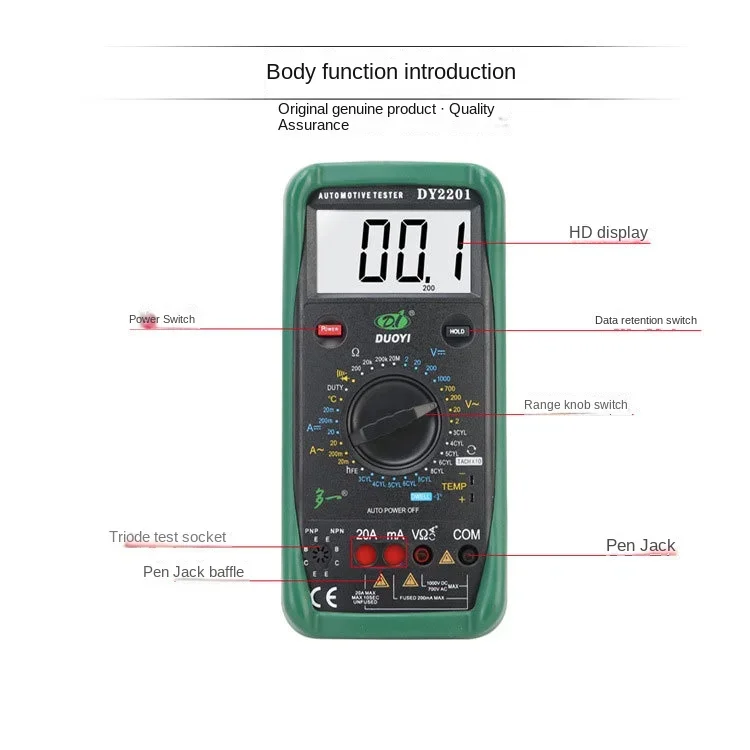 DUOYI DY2201 Digital Multimeter Automotive Auto Range Tester 500-10000 RPM Dwell Angle Temperature Meter Universal Multimetro
DUOYI DY2201 Digital Multimeter Automotive Auto Range Tester 500-10000 RPM Dwell Angle Temperature Meter Universal Multimetro