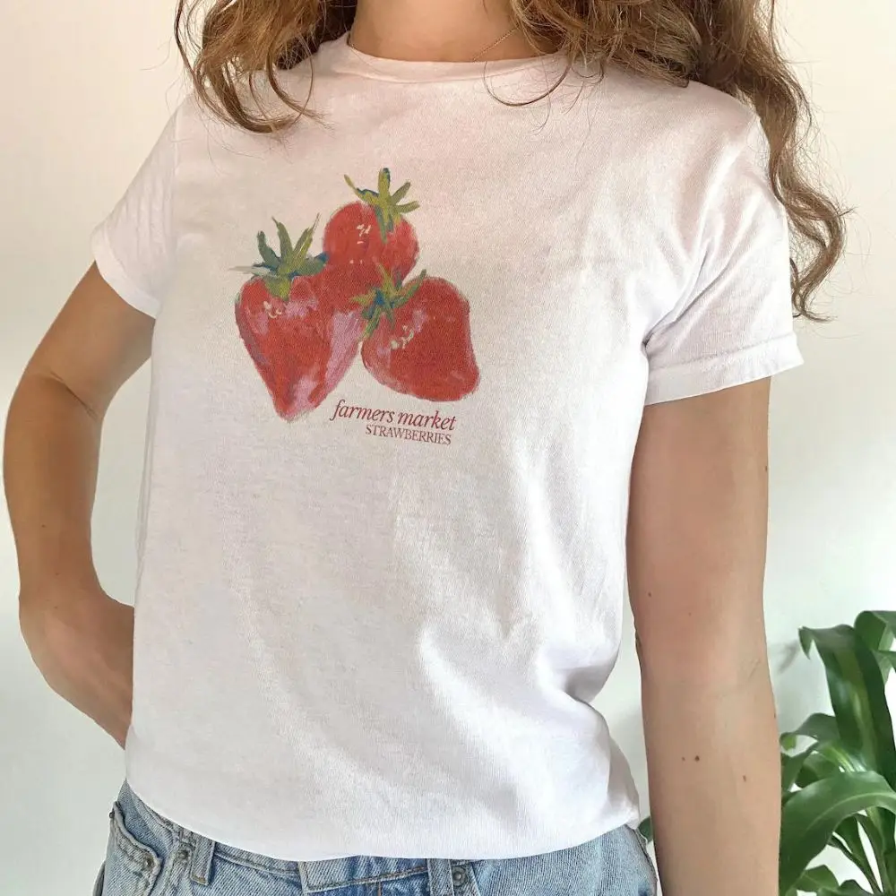 

Strawberry Y2K Tee Clothing Coquette T Shirt Soft Girl Aesthetic Kawaii Cottagecore Style T-shirt 2024 Sweet Summer Crop Top