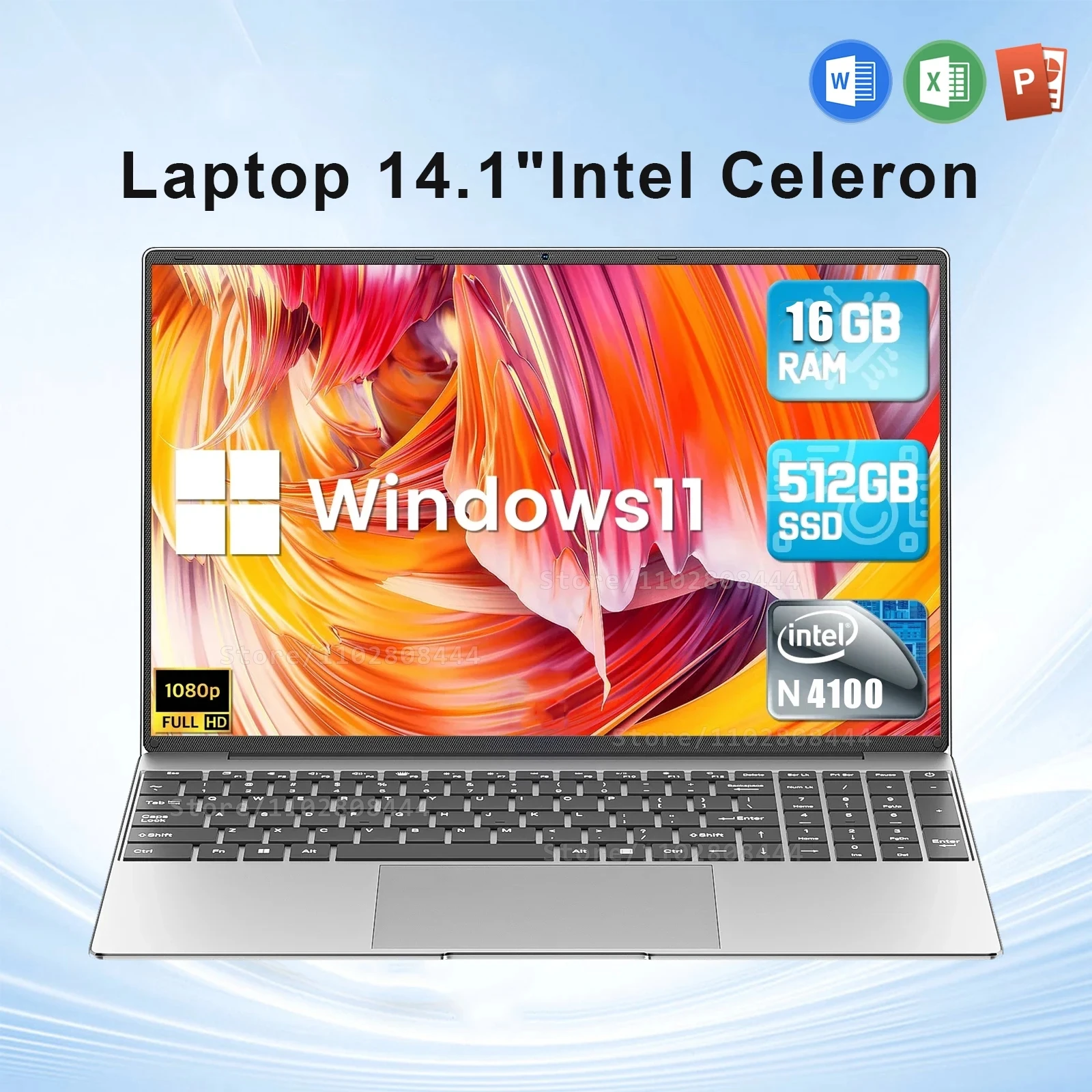 

Ноутбук 14,1 дюйма Intel Celeron N3700, 16 ГБ ОЗУ 512 Гб SSD, компьютер с разрешением 1920*1080, офисный учебный ПК, компьютер Windows 11