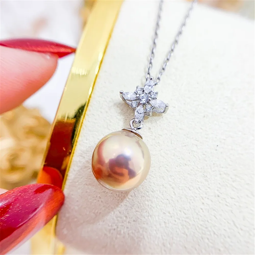 

DIY Pearl Accessories S925 Sterling Silver Pendant with Empty Support K Gold Jade Necklace Pendant Fit 8-13mm Round Beads D259