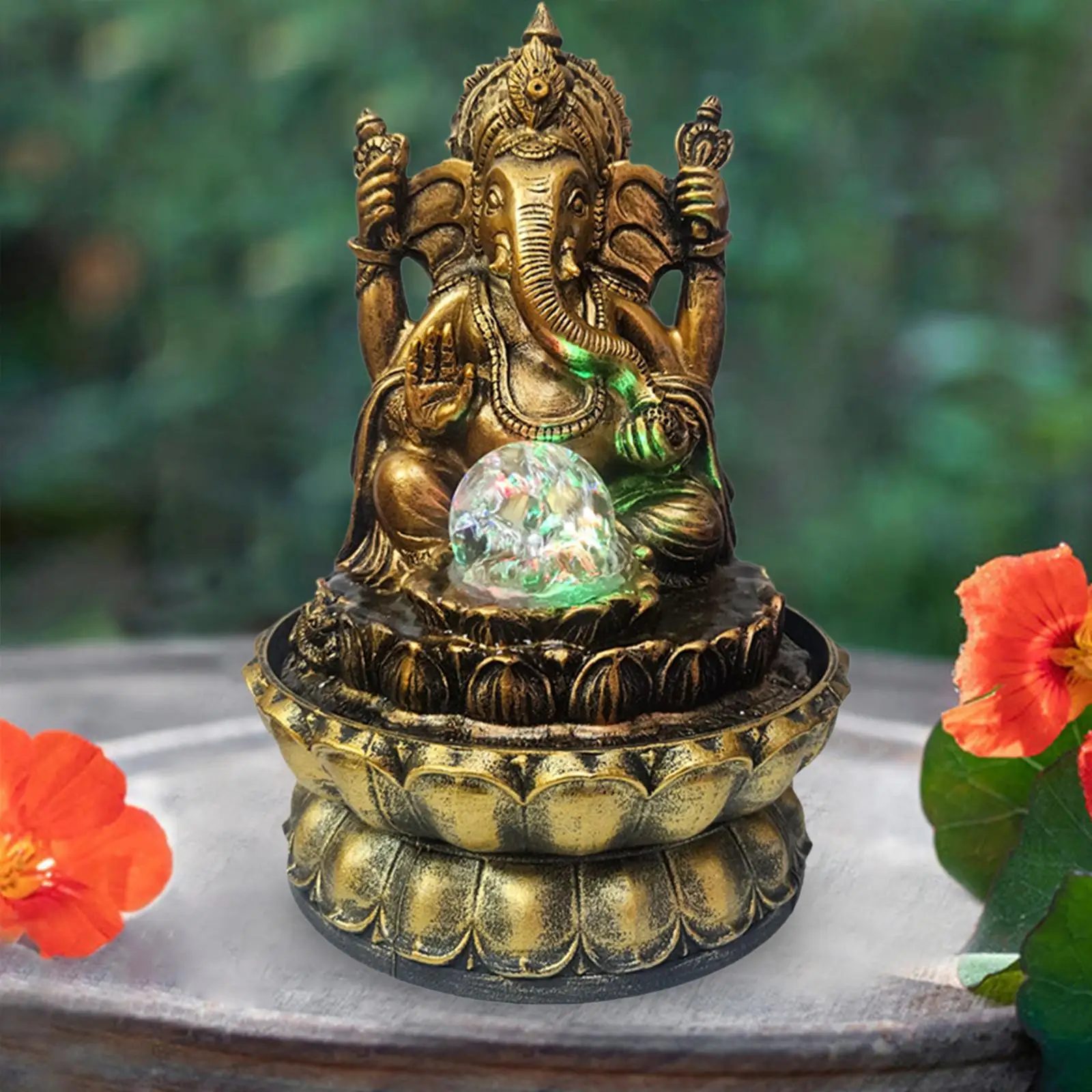 Elephant Buddha Statue Resin Tabletop Fountain 110V Adapter 21x30cm Dark and Golden Colour Table Ornament
Elephant Buddha Statue Resin Tabletop Fountain 110V Adapter 21x30cm Dark and Golden Colour Table Ornament