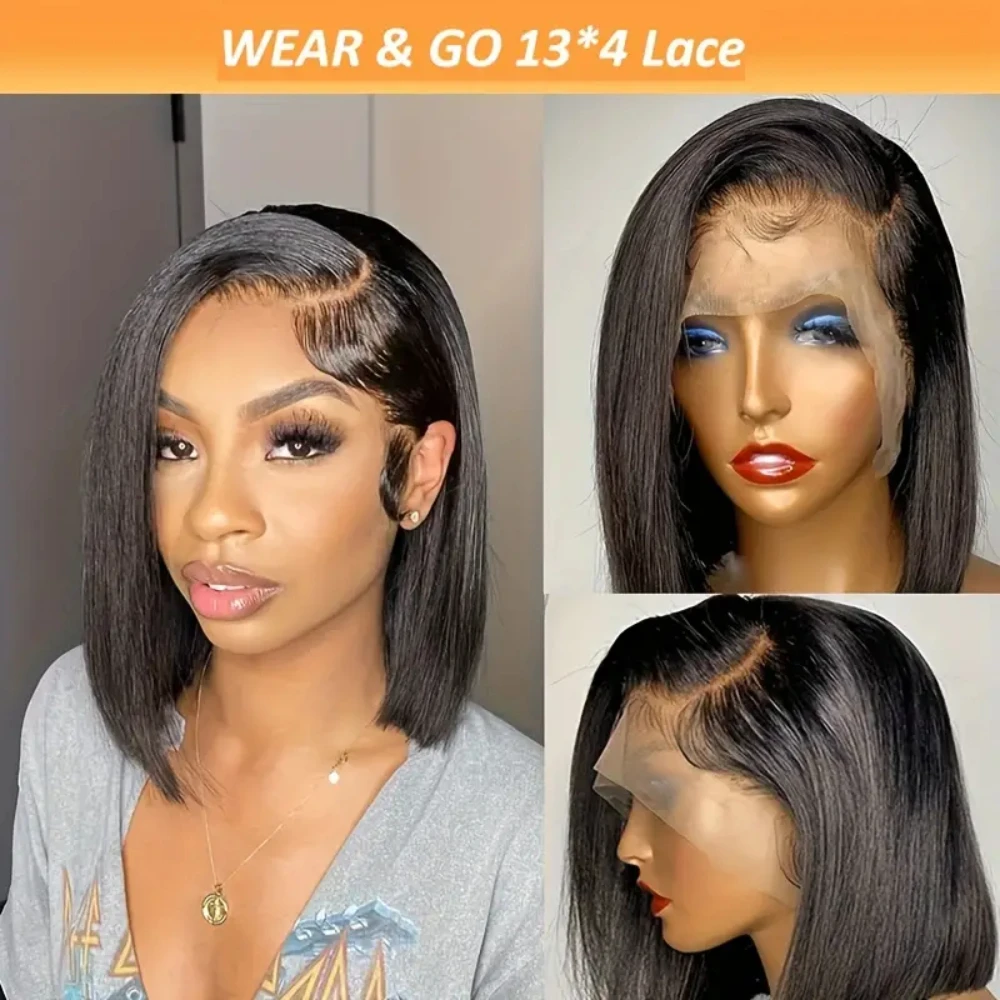 

13*4 Lace Front Human Hair Wig - 180% Density Short Bob Straight Lace Front Wig for Women - Glueless and Natural Looking