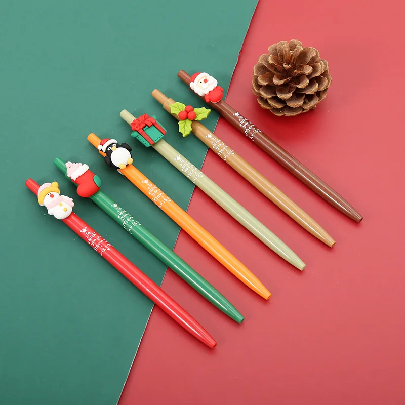 

6pcs Merry Christmas Gel Pens Set Santa Claus Wish Gift 0.5mm Ballpoint Black Color Ink for Writing Office School F7229