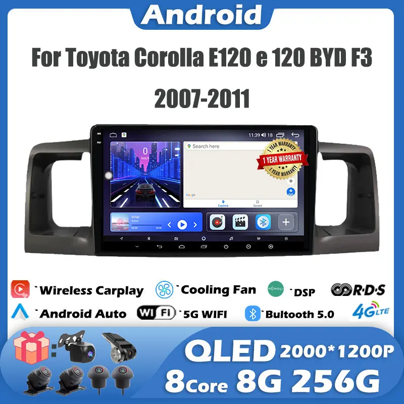 

Android 13 IPS/QLED For Toyota Corolla E120 E 120 Byd F3 2007-2011 Dsp 4GLTE auto Radio Multimedia Video Player Carplay