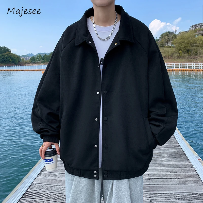 

Jackets Men Casual Loose Daily Solid Color Autumn Fashion Warm Rib Sleeve Simple Teenagers All-match Japanese Style High Street