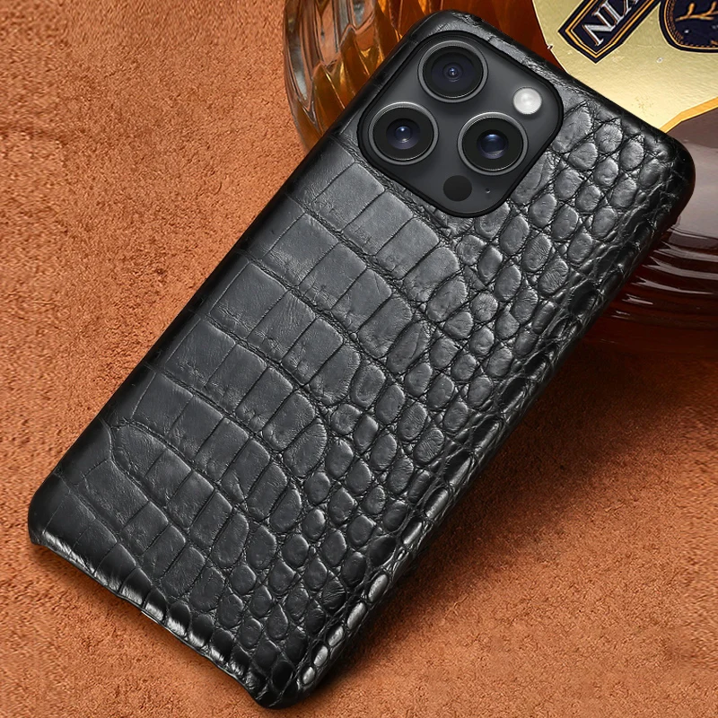 

100% Natural Crocodile Leather For iPhone 15 11 12 13 14 Pro Max Case 15Pro 14Pro 12Pro 15 Plus 14Plus 13Pro Luxury Back Cover