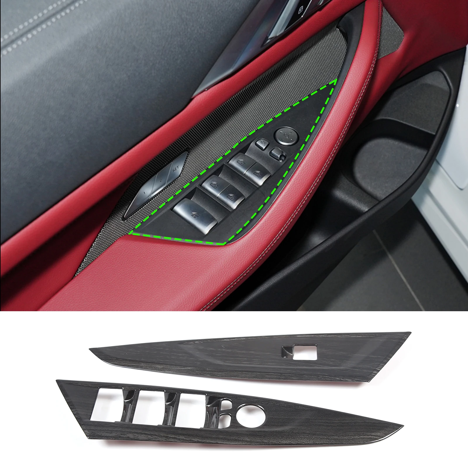 

For BMW 4 Series Convertible G23 2020-2023 ABS Black Wood Grain Car Door Glass Lifting Frame Trim Cover Auto Accessories