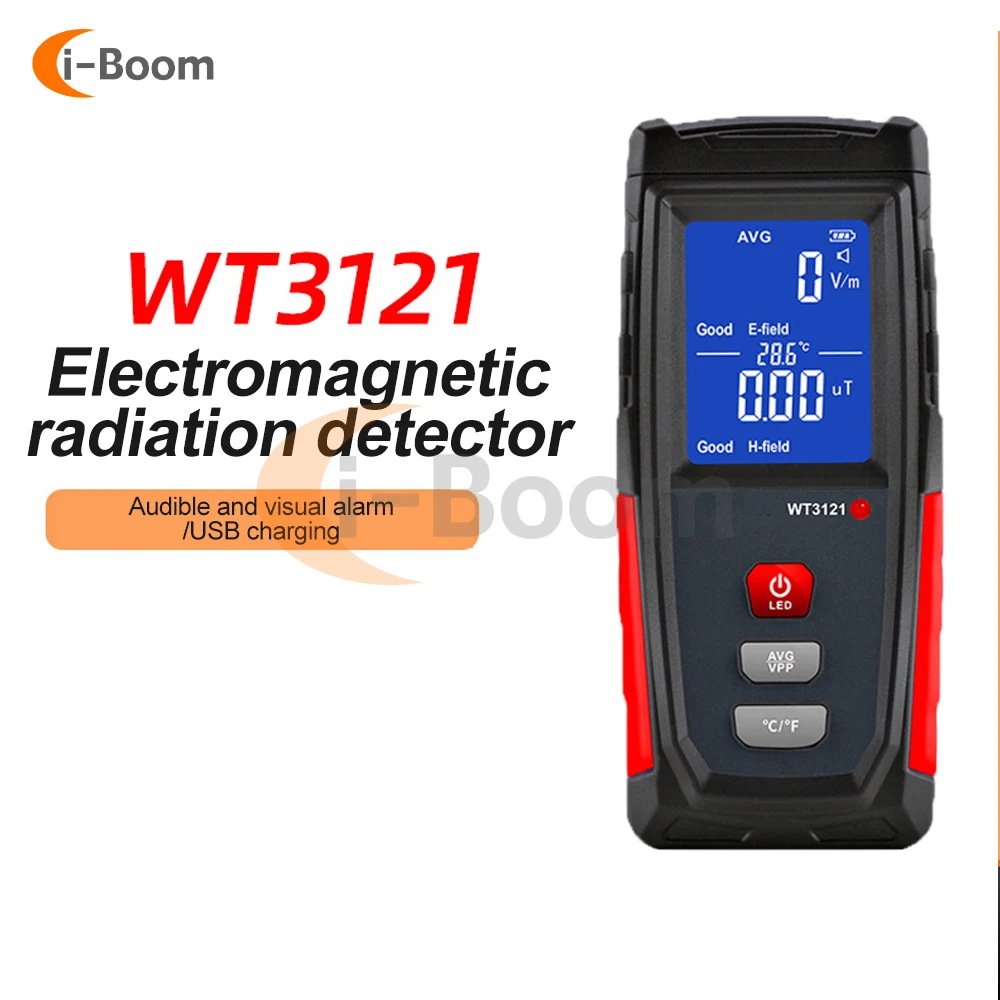 

WT3121 RZ EMF метр переносимость электромагнитного излучения детектор ЖК-цифровой дисплей USB перезаряжаемый превышение предела безопасности сигнализация