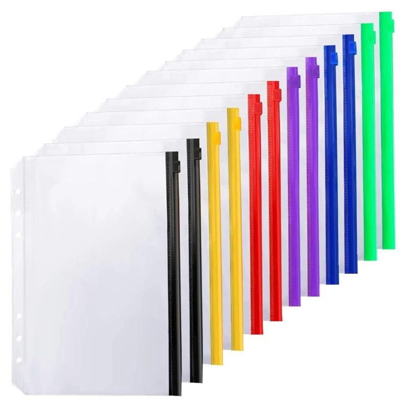 12PCS Binder Pockets A5 Size 6 Holes Zipper Binder Pouch Folders For 6-Ring Notebook Binder Loose Leaf Bags
12PCS Binder Pockets A5 Size 6 Holes Zipper Binder Pouch Folders For 6-Ring Notebook Binder Loose Leaf Bags