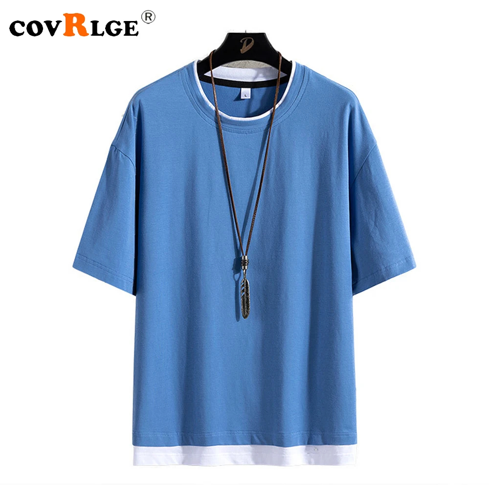 Summer Short-sleeved T-shirt Solid Color Five-part Sleeve Harajuku Loose Tees Men's Round Neck Fake Two Pieces Oversized T Shirt
Summer Short-sleeved T-shirt Solid Color Five-part Sleeve Harajuku Loose Tees Men's Round Neck Fake Two Pieces Oversized T Shirt