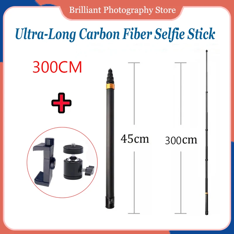

300CM Carbon Fiber Invisible Selfie Stick For Insta360 X3/ONE X2/ONE RS GoPro Hero 12 /11/DJI Action 4/3 Series Camera Accessory