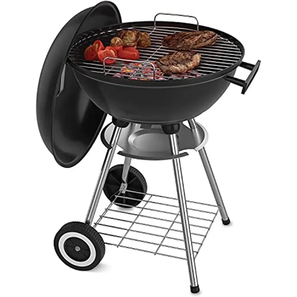 

18 Inch Portable Charcoal Grill with Wheels for Outdoor Cooking Barbecue Camping BBQ Coal Kettle Grill for Small Patio Backyard