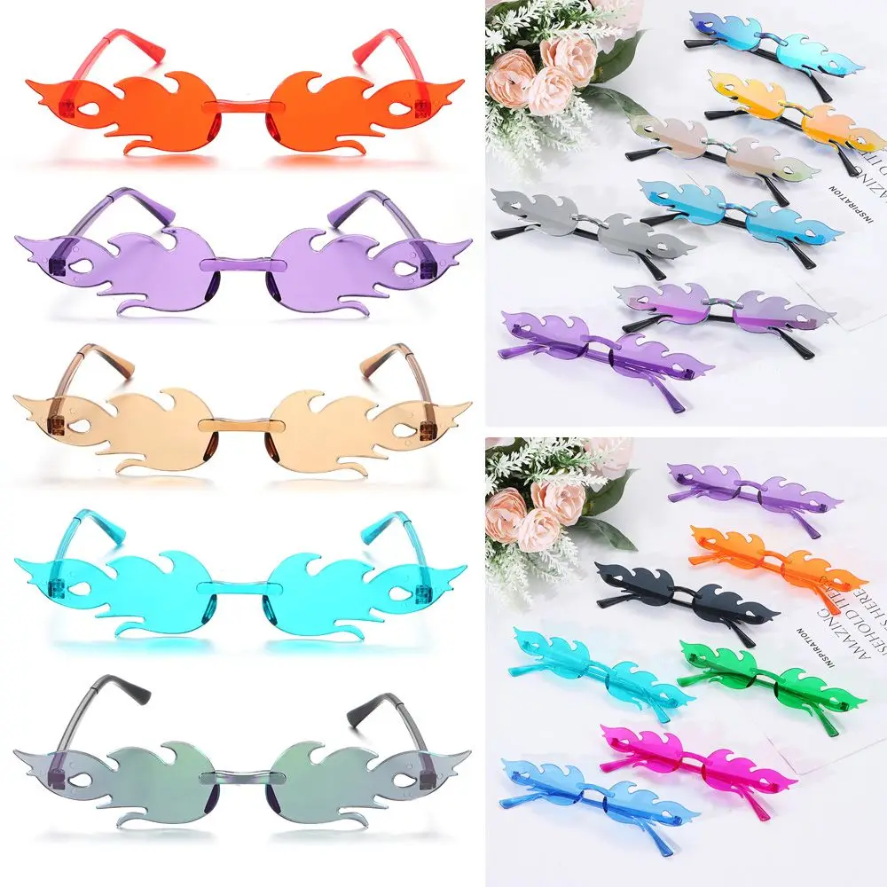 

Fire Flame Sunglasses Trendy Rimless Sunglasses Novelty PC Frame Sun Glasses Party Cosplay Streetwear Shades UV400 Eyewear
