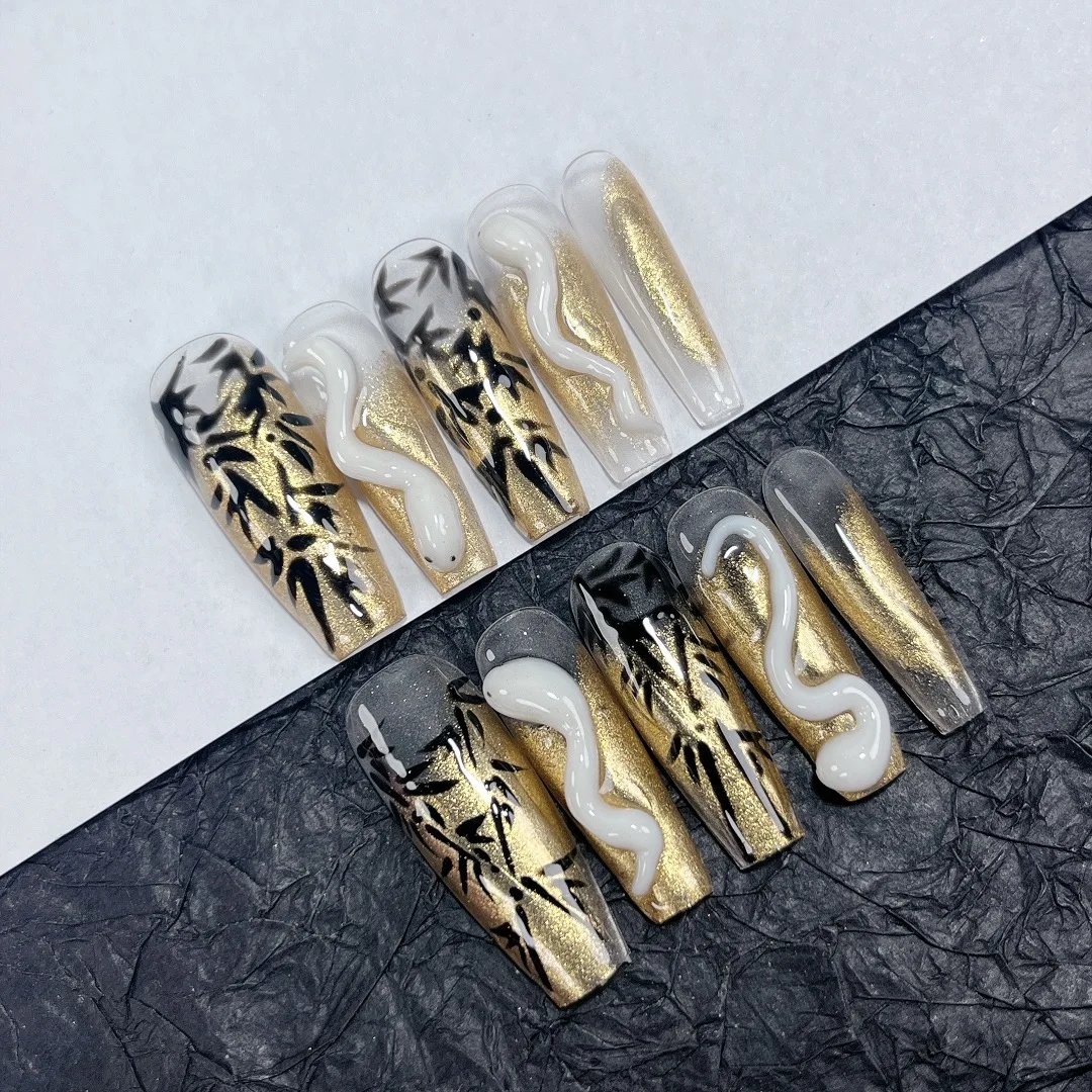 Emmabeauty ручная роспись золотого бамбука Дух змея прессовать на ногтях, роскошный стиль, Новое поступление, отбеливание эффект. No.378
Emmabeauty ручная роспись золотого бамбука Дух змея прессовать на ногтях, роскошный стиль, Новое поступление, отбеливание эффект. No.378