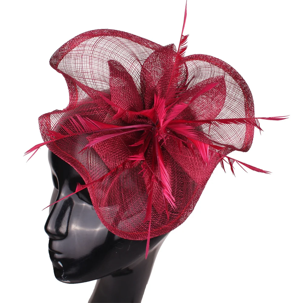 

Элегантные дамские классические вуалетки, шляпы, женские винные свадебные аксессуары для волос, женский головной убор с искусственными перьями и заколками для волос SYF134