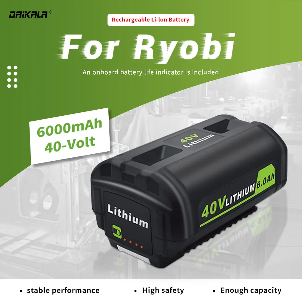 

40V 6000mAh Li-ion Battery for Ryobi OP4040 OP4026 OP4030 OP4050 OP4060A OP40201 OP40301 Collection Cordless Power Tools Battery