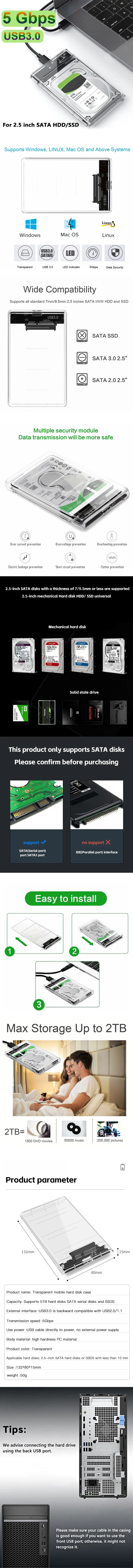 USB3.0 External HDD Case 5Gbps 2.5 Inch Transparent Hard Disk Case Hard Drive Enclosure SATA HDD SSD Storage Case for Laptop PC 7 USB3.0 External HDD Case 5Gbps 2.5 Inch Transparent Hard Disk Case Hard Drive Enclosure SATA HDD SSD Storage Case for Laptop PC 1