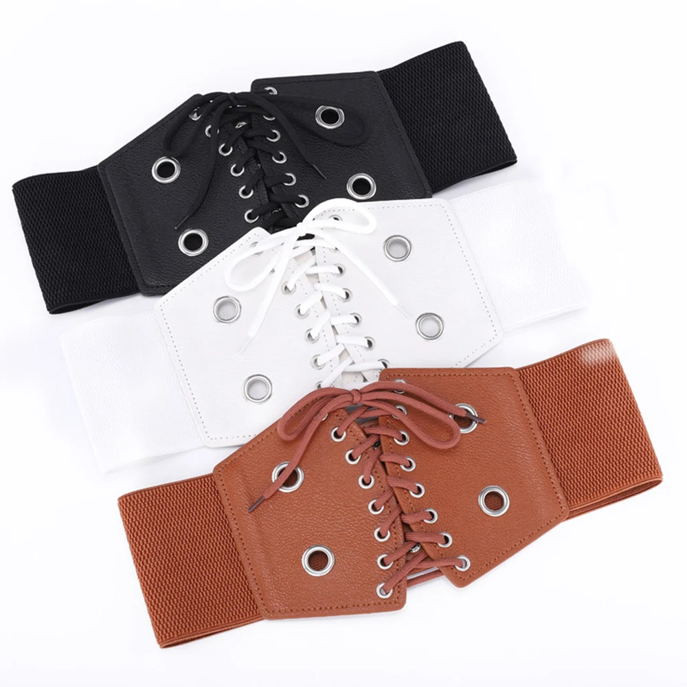 

Lady Extra Wide Waist Belt High Quality Waistband Pu Leather Waist Seal Lace-Up Corset Belts Slimming Female Elastic Waist Strap