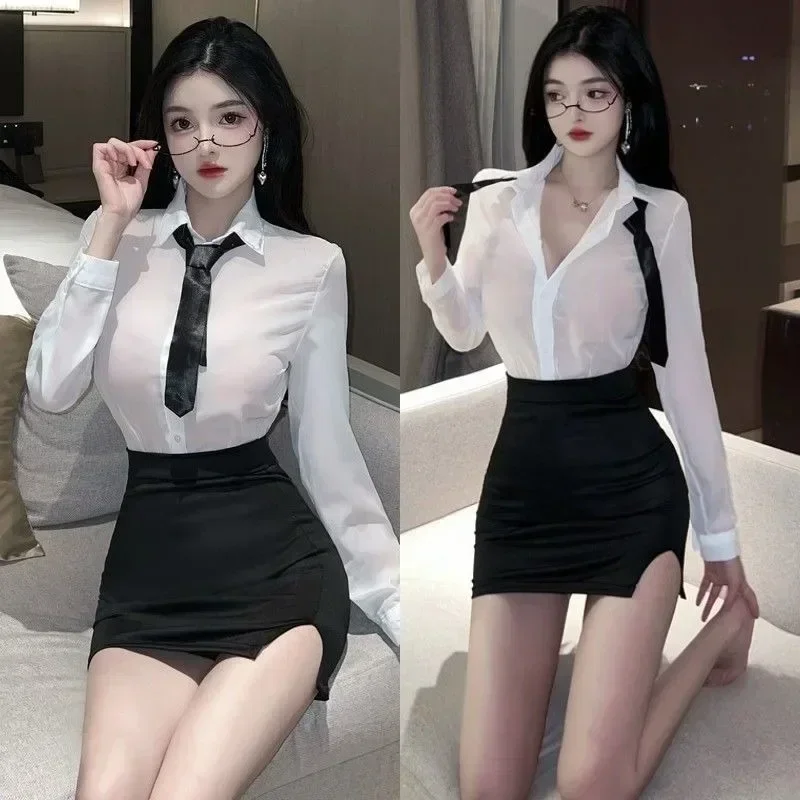 

Office Lady Roleplay Sexy Lingerie Secretary Erotic Uniform Teacher Cosplay Costume Open Bra See Through Shirt Mini Pencil Skirt
