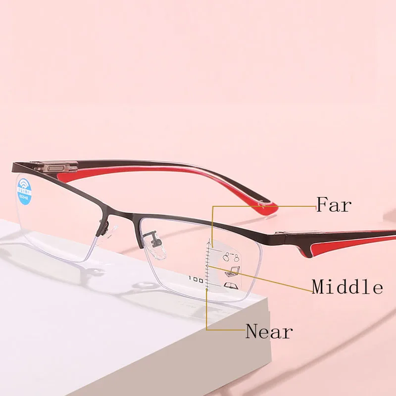 

Multifocal Progressive Reading Glasses Anti-Blue Light Men Women Sports Half Frame Presbyopia Eyeglasses Diopter +1.0 To +4.0