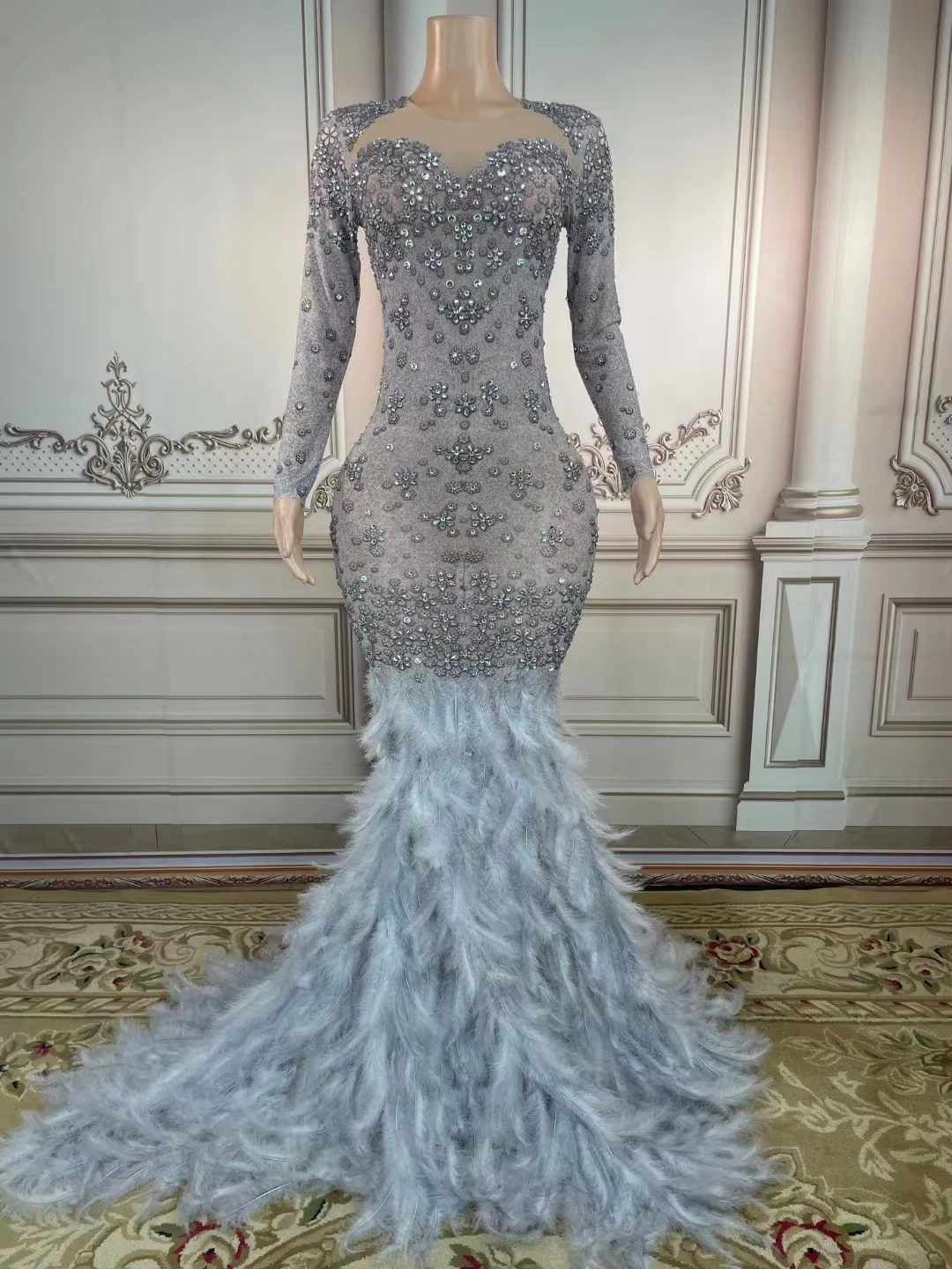 Sexy Stage Sparkly Rhinestones Mesh Feather Dress Prom Gown Evening See Through Crystals Birthday Dress Club Party Show Dress
Sexy Stage Sparkly Rhinestones Mesh Feather Dress Prom Gown Evening See Through Crystals Birthday Dress Club Party Show Dress