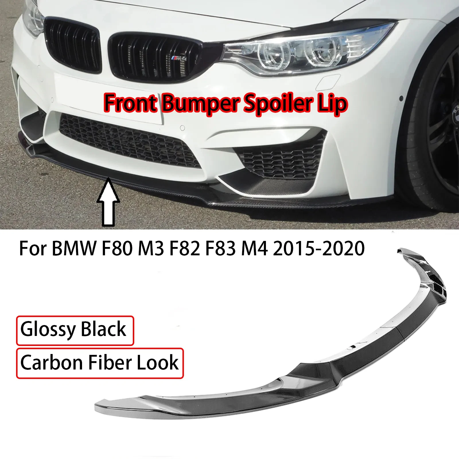 

Car Front Bumper Lip Spoiler Lower Body Kit Auto Accessories For BMW F80 M3 F82 F83 M4 2015-2020 Carbon Fiber Look Glossy Black