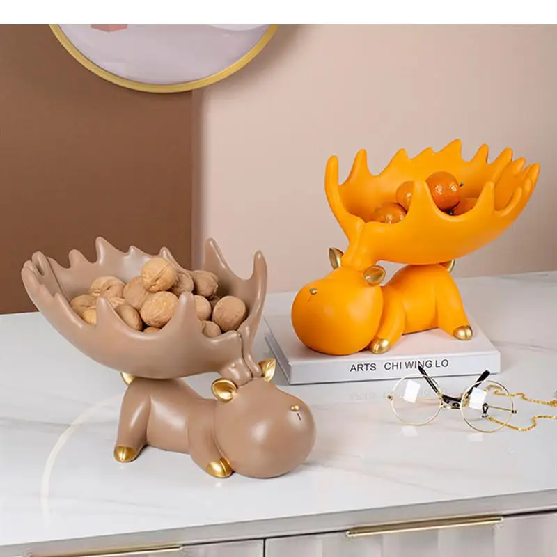 

Resin Deer Storage Ornaments Animal Statue Crafts Key Groceries Organize Box Snack Tray Decorative Storage Tray Home Furnishings