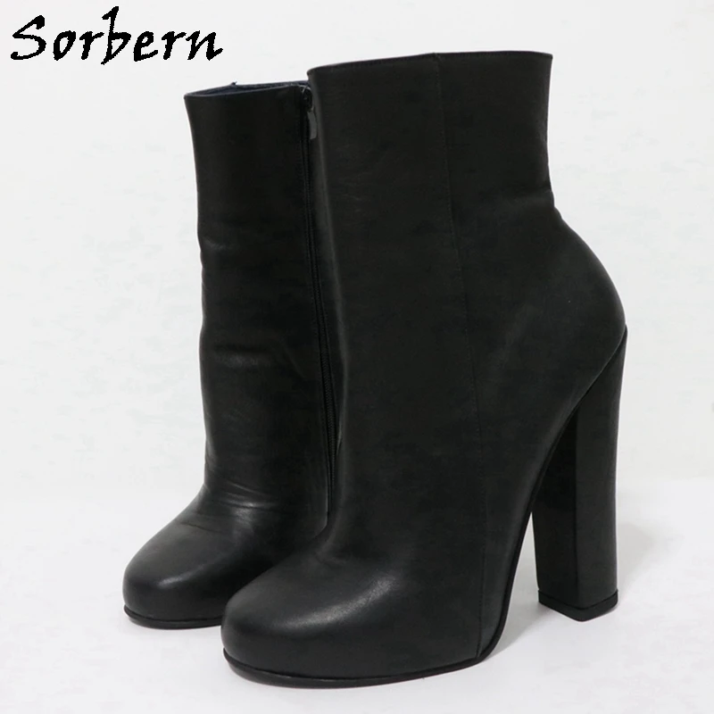 

Sorbern Genuine Leather Boots For Women Ankle High Zip Up 16Cm High Heel Round Toe Shoe Crossdressers Fetish Heels Drag Queen