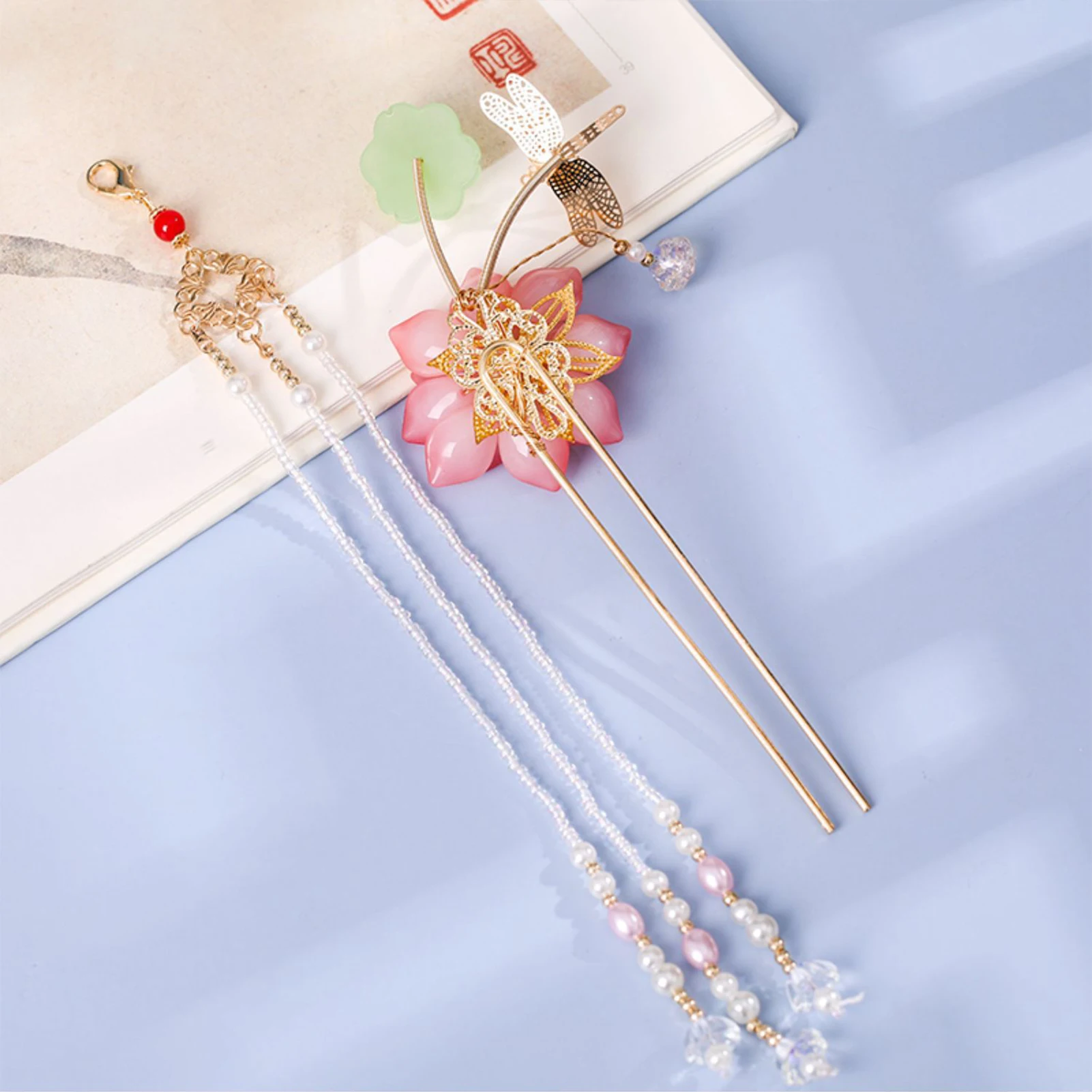 

Han Chinese Clothing Matching Tassel Hairpins Hypoallergenic Metal Flower Hair Headgear for Cheongsam Han Clothes Dress