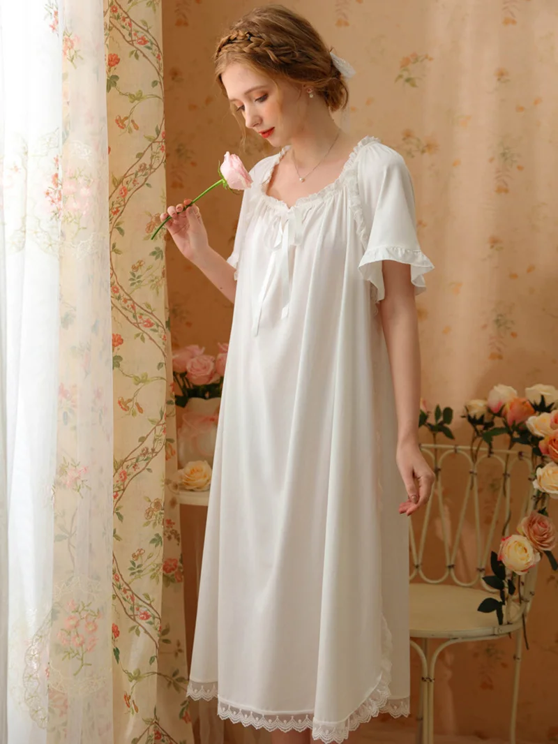 Women Summer Short Sleeve Court Pajamas Vintage Princess Nightgowns Sleepwear Sweet Girls Ruffles Drawstring Loose Night Dress
Women Summer Short Sleeve Court Pajamas Vintage Princess Nightgowns Sleepwear Sweet Girls Ruffles Drawstring Loose Night Dress