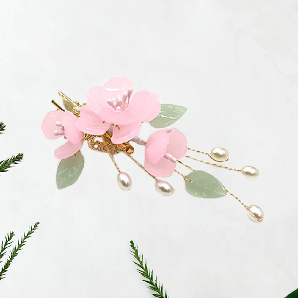 

1pc Chinese Style Hair Clip Imitated Jade Flower Pearl Inlaid Barrette Hair Accessories (Style A)