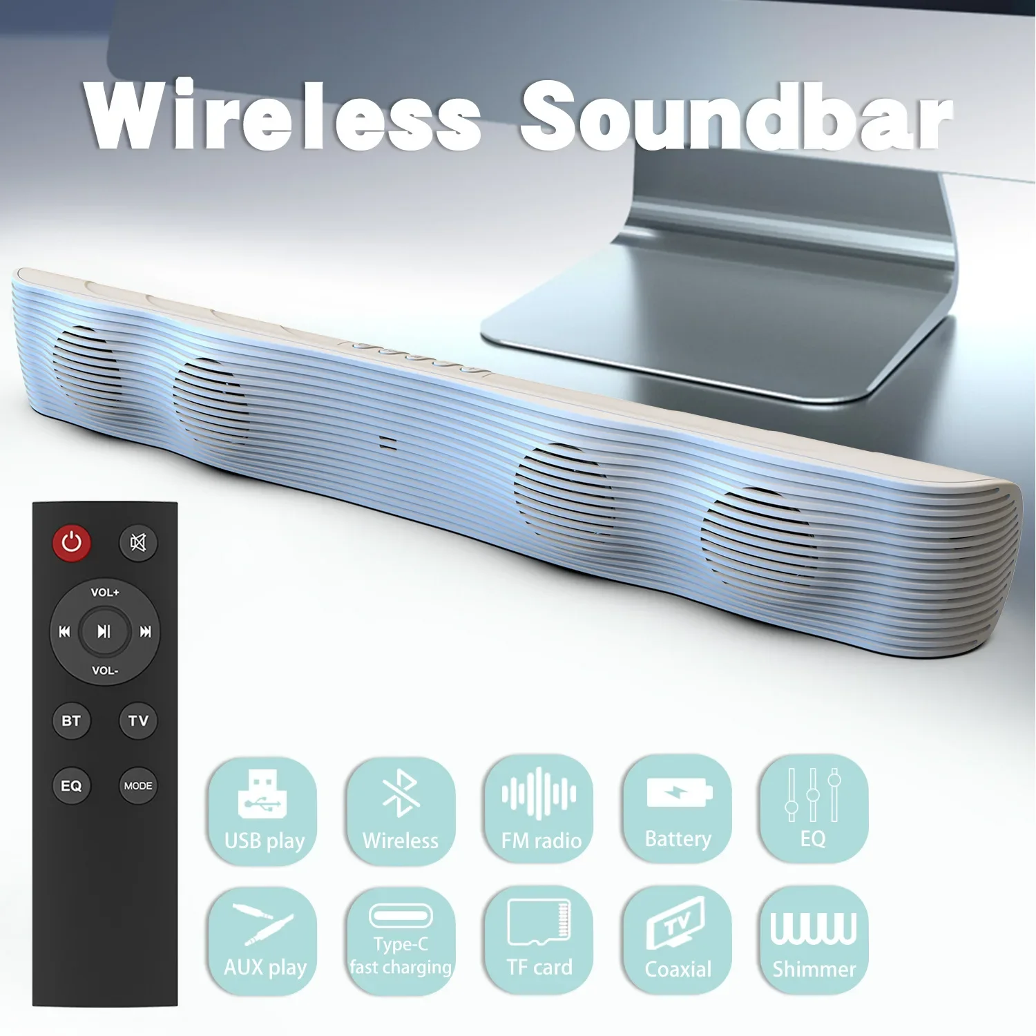 

Wireless TV Soundbar BS-21 Original Design High Volume Home Theater Portable Bluetooth Speakers HIFI Sound Column With FM Radio