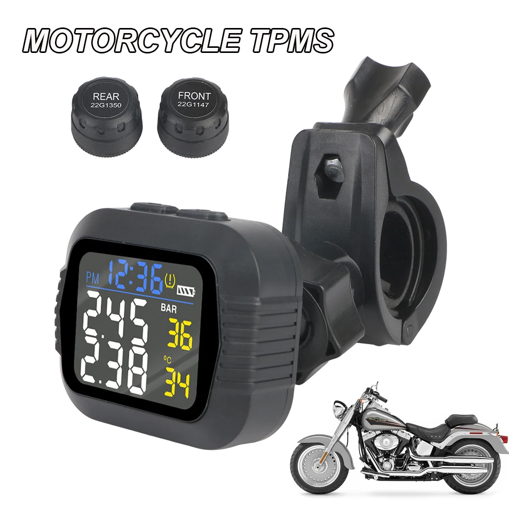 

Motorcycle TPMS Tire Pressure Sensors Monitoring System Tyre Tester Alarm LCD Colorful Dirt Pit Bike Test Motorbike Accessories