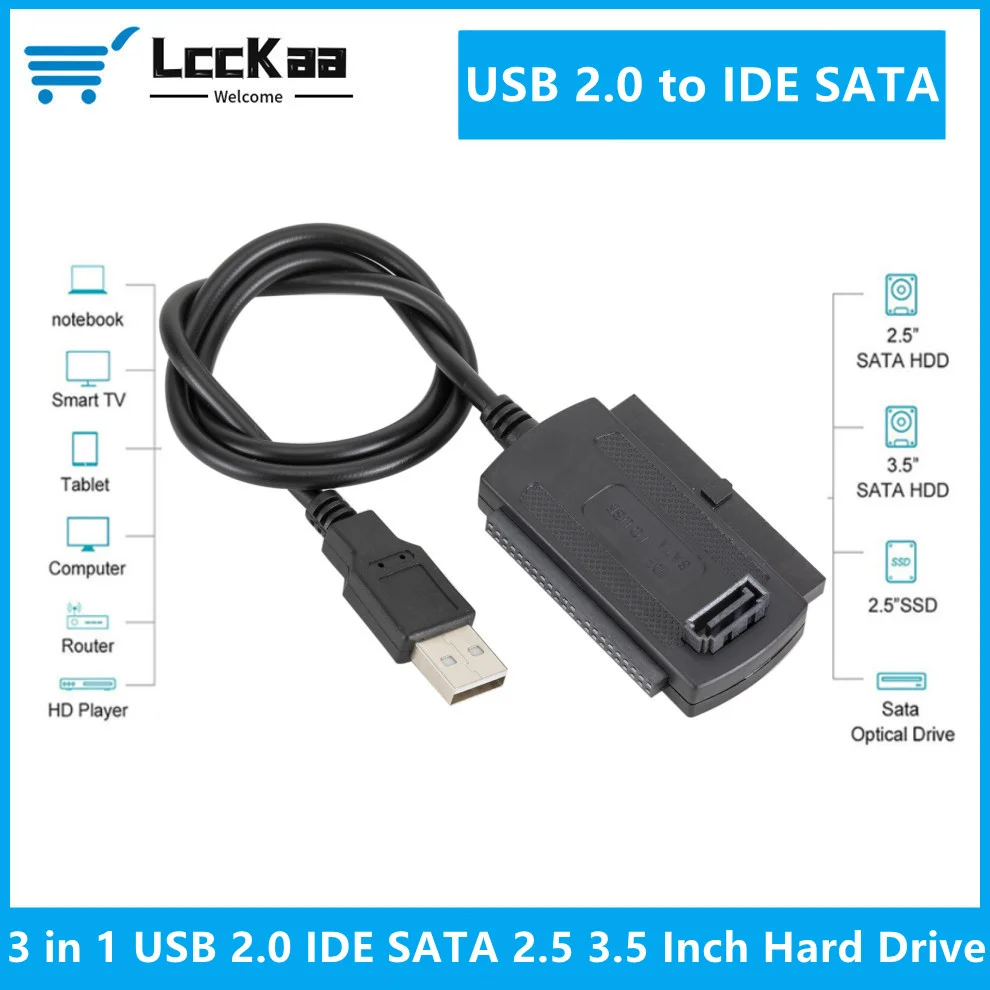 

LccKaa 3 in 1 USB 2.0 To IDE SATA 2.5",3.5" Hard Drive Disk HDD SSD Converter Adapter Cable USB To IDE Cable Plug And Play