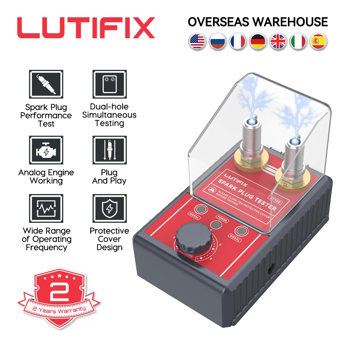 

LUTIFIX ST100 Car Spark Plug Tester Ignition Candle Testers 220V 110V Double Hole Analyzer Automotive Diagnostic Tool