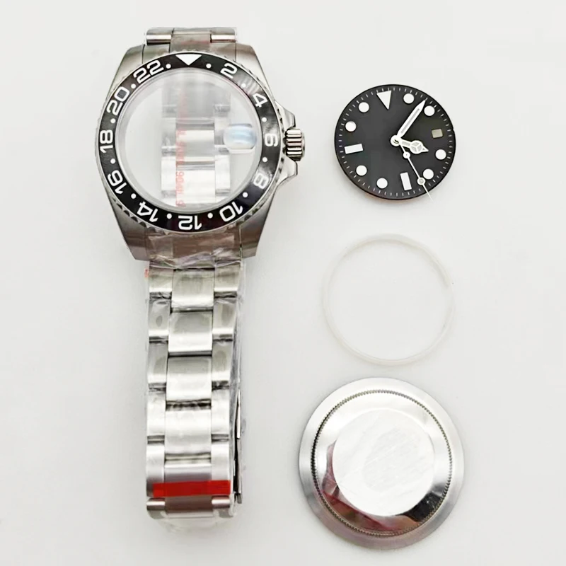 

GMT Ceramic Bezel Set Automatic Watch Sapphire Glass Watch Case Stainless Steel Watch Accessorie Fit 2813 8215 NH35 Movement
