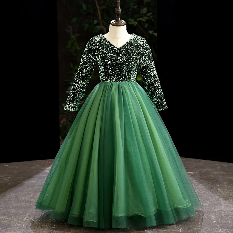 New Luxurious Evening Dress V-Neck Simple Full Sleeves Sequins Ball Gown Ruched Floor-Length Party Flower Girl Dresses B1796
New Luxurious Evening Dress V-Neck Simple Full Sleeves Sequins Ball Gown Ruched Floor-Length Party Flower Girl Dresses B1796
