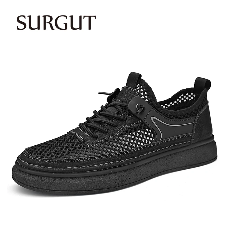 

SURGUT Men Shoes New In Casual Leather Male Mesh Loafers Outdoor Platform Walking Fashion Designer Luxury Summer Driving Shoes