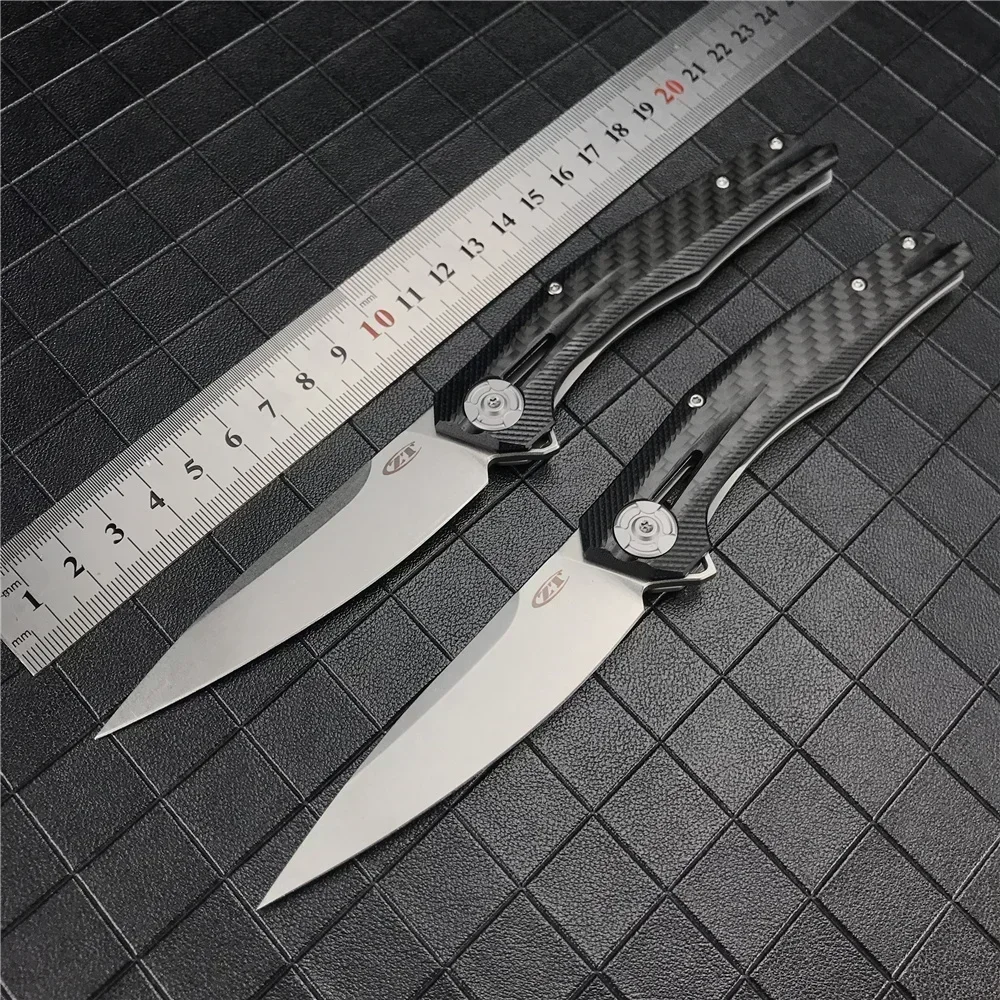 

ZT 0707 Flipper Knife CPM-20CV Drop Point Blade, D2 Blade G10 Carbon Fiber Handles Outdoor Survival Folding EDC Pocket Knives