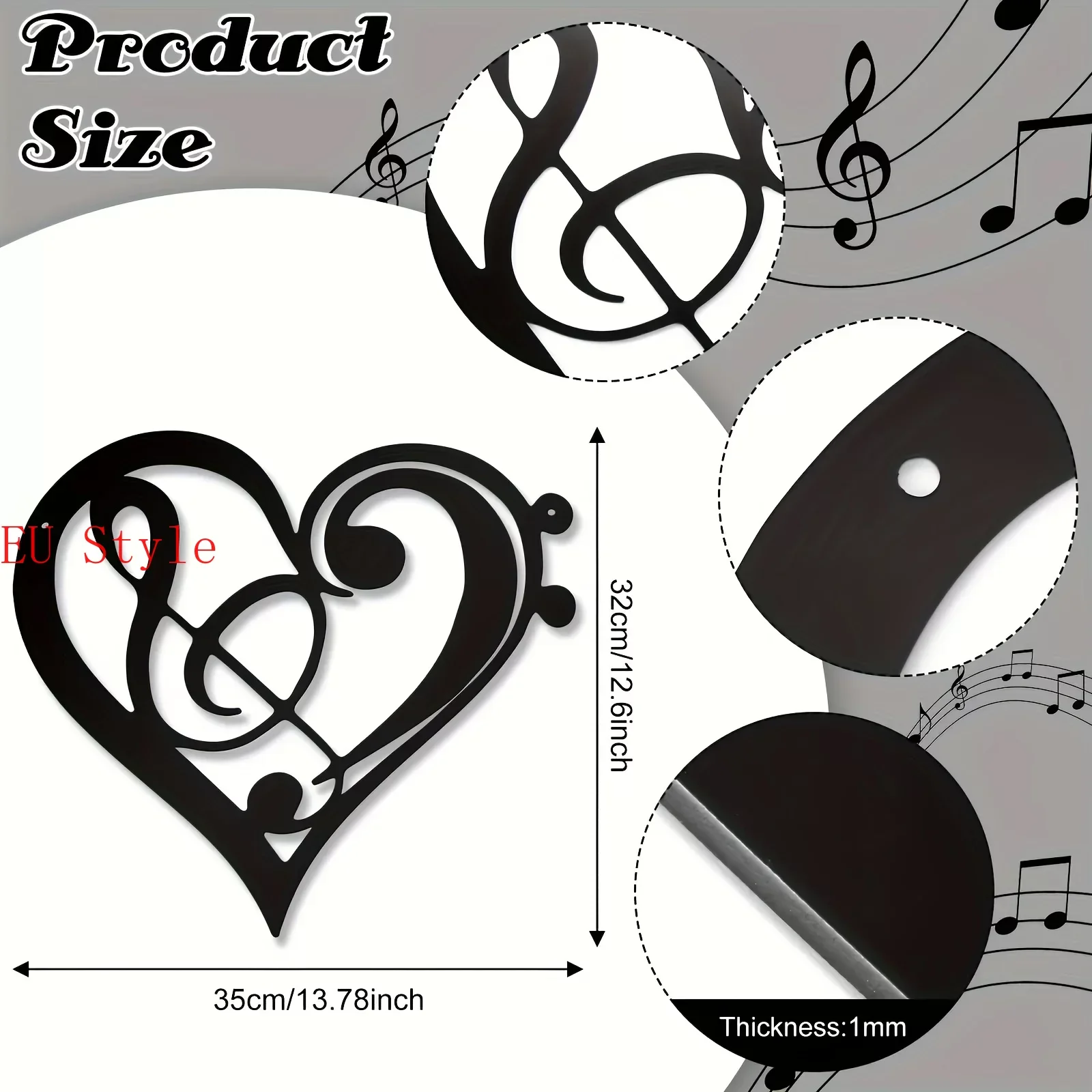 

Heart Metal Music Home Decor Musical Notes Metal Wall Art Vintage Music Theme Note Wall Hanging Sign Music Room Wall Sticker Out