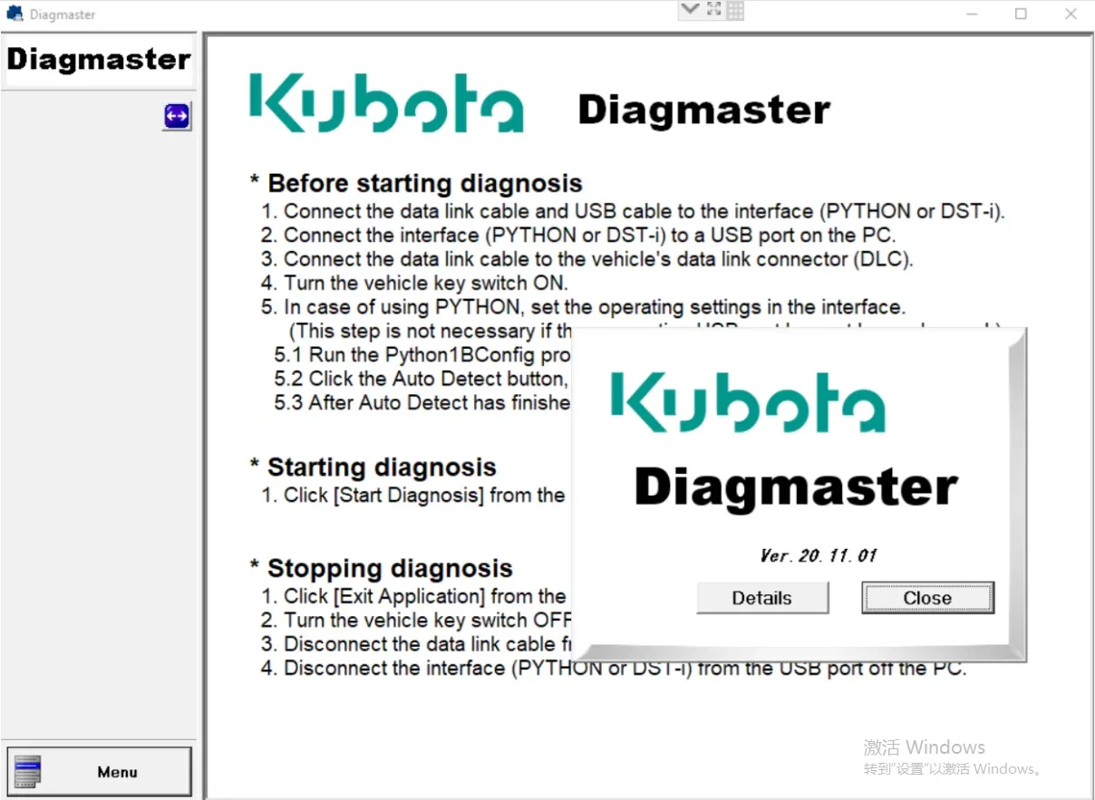 Diagmaster Launcher Kubota diagnostic tool DST-I software For KUB-OTA, H-INO TOY-OTA, HO-NDA Or SUB-ARU
Diagmaster Launcher Kubota diagnostic tool DST-I software For KUB-OTA, H-INO TOY-OTA, HO-NDA Or SUB-ARU