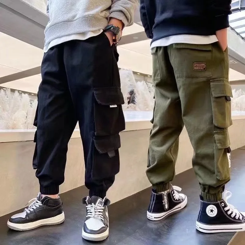 

Брюки-карго для мальчиков, повседневные спортивные штаны для подростков, Джоггеры в стиле хип-хоп, с завышенной талией, винтажная уличная одежда, мешковатые штаны